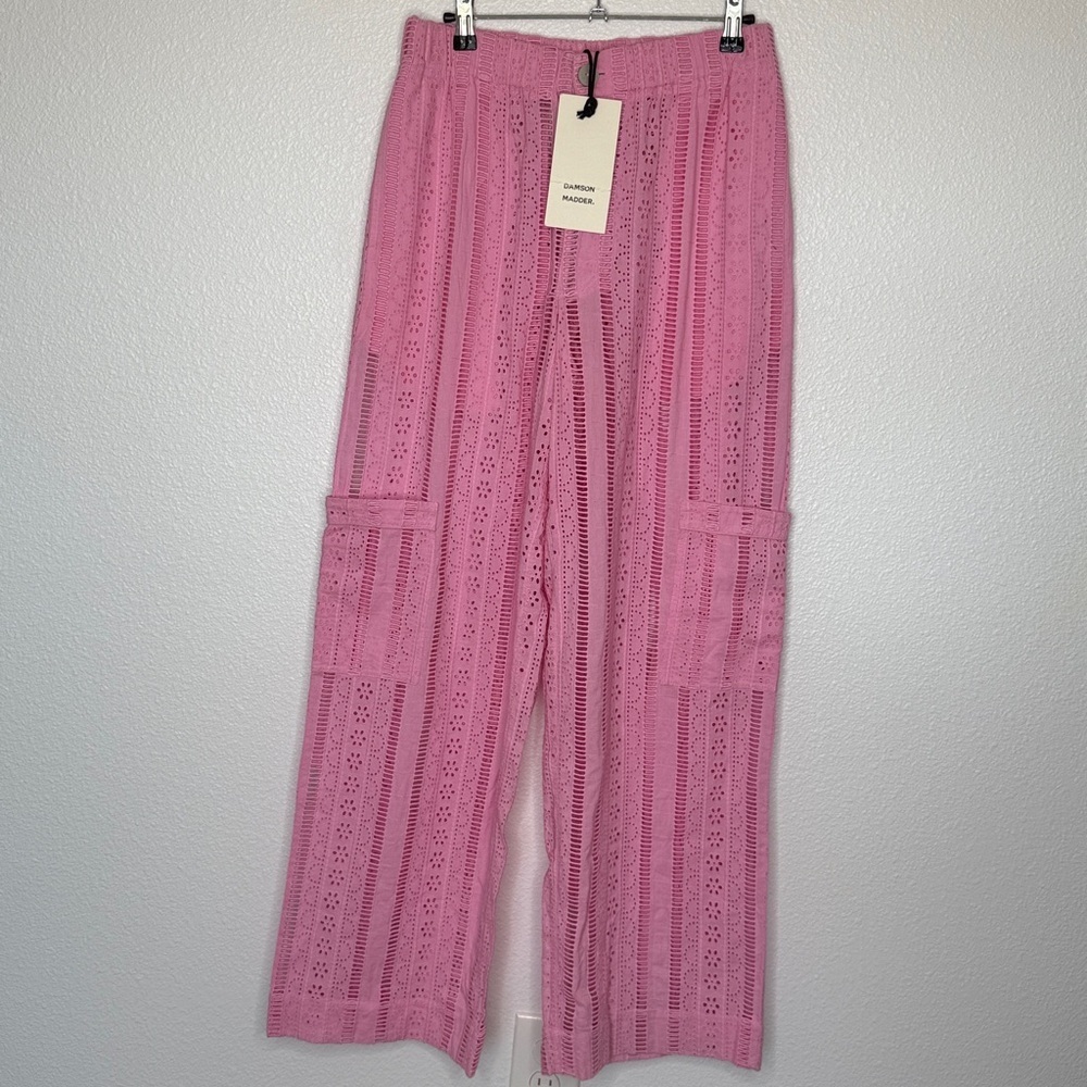 Damson Madder Alys Vacation Pant Pink Eyelet Organic Cotton 10 Medium NWT - Picture 5 of 9